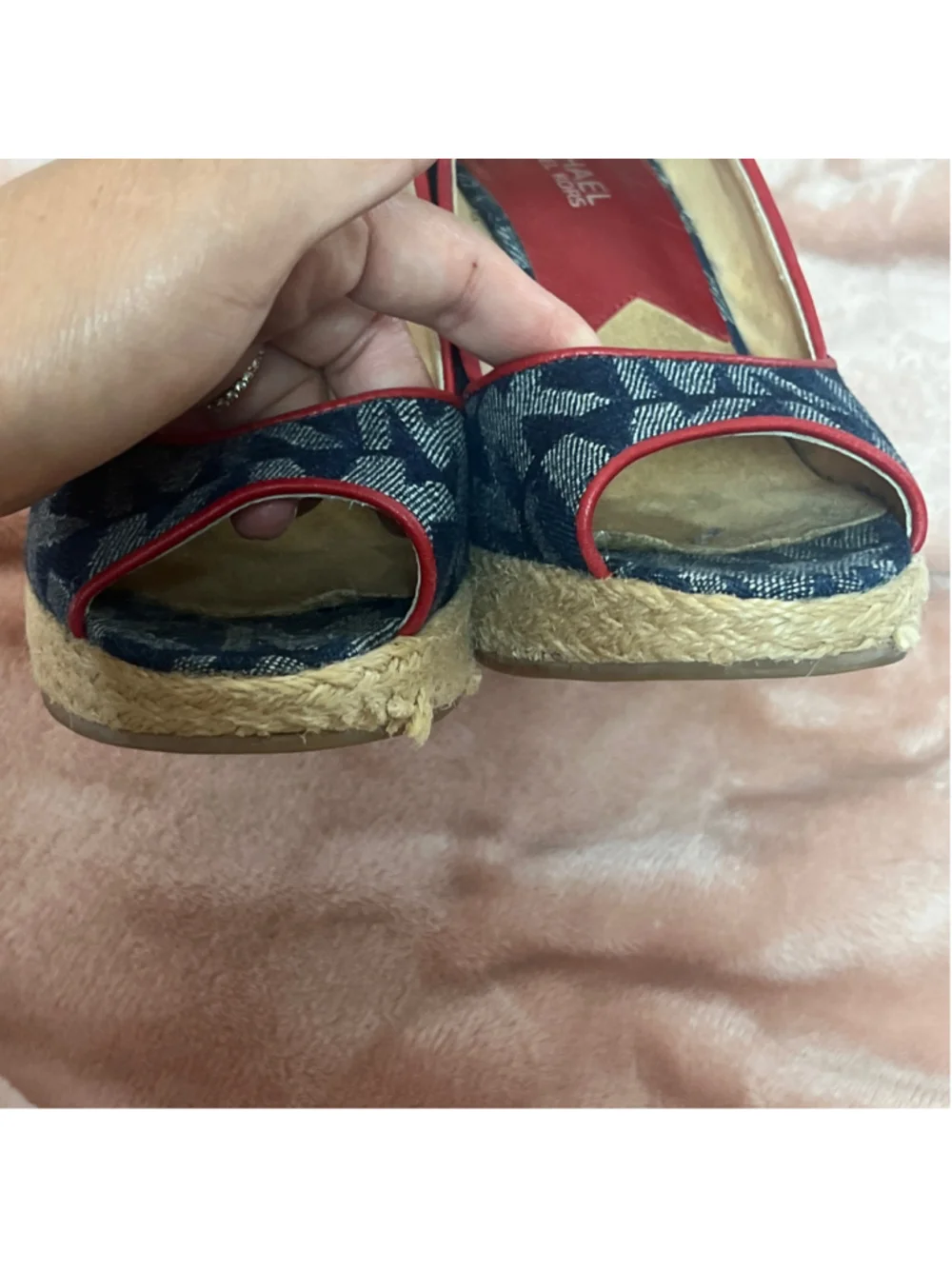 Women's Michael Kors Denim Wedges Size 7.5 Blue and Red